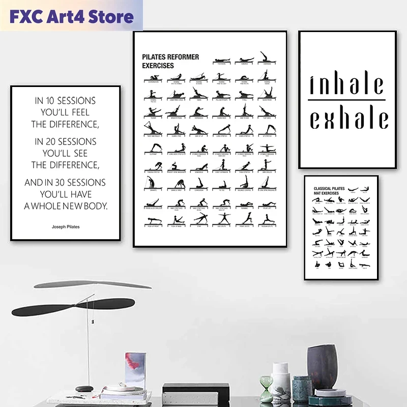 Yoga Fitness Room - Frameless Pilates Workout Chart Poster Canvas