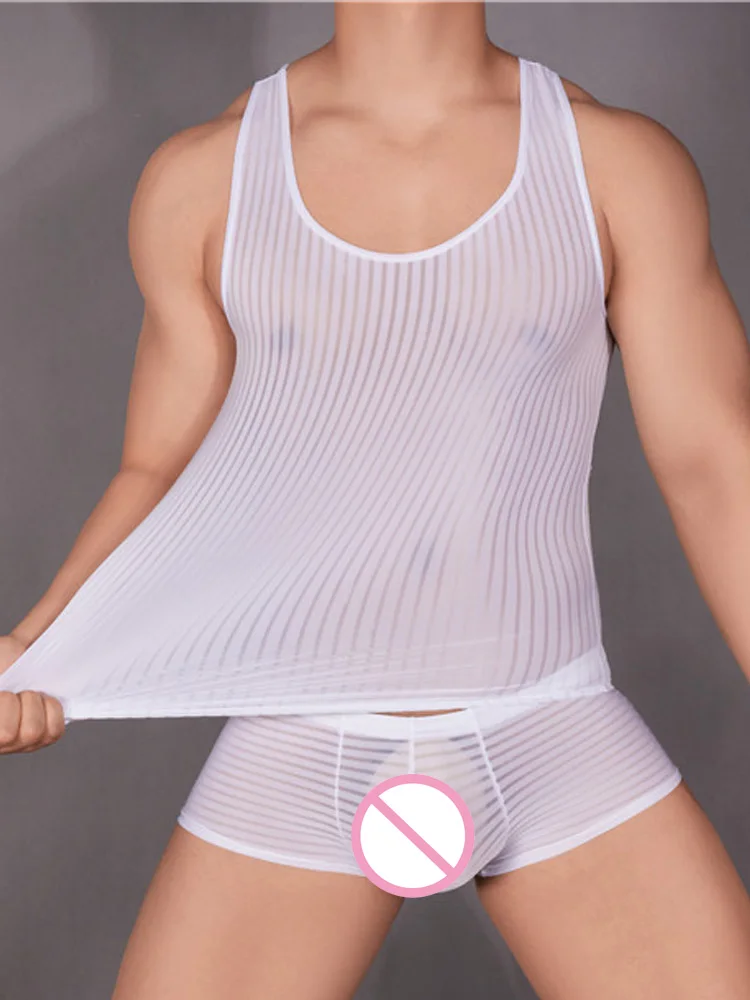Stripe Sheer Men's Vest Sexy H - Yoga Fitness Club recensie en prijs