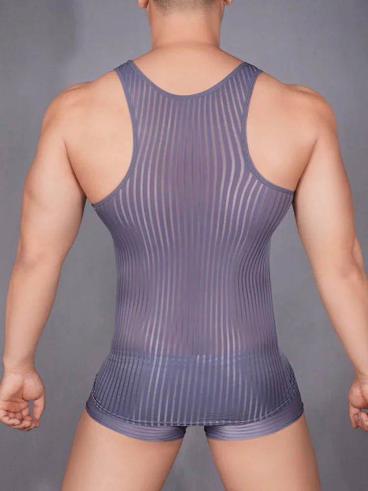 Stripe Sheer Men's Vest Sexy H - Yoga Fitness Club recensie en prijs