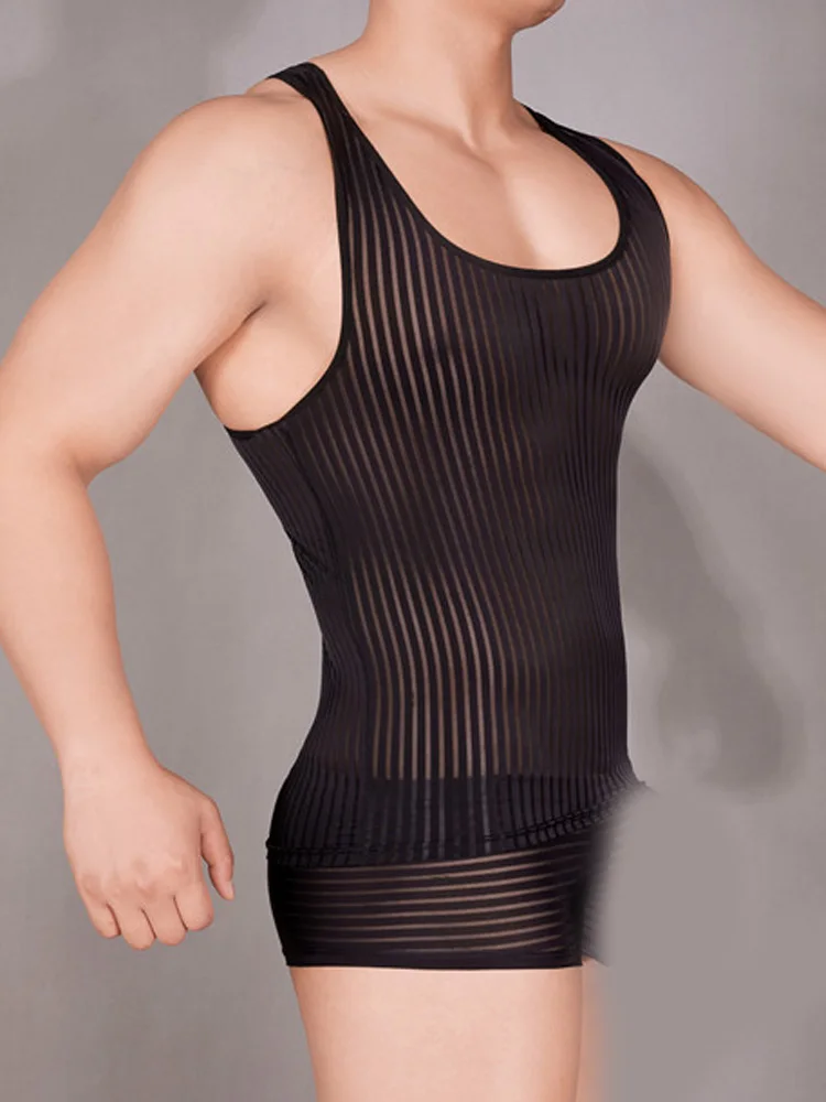 Stripe Sheer Men's Vest Sexy H - Yoga Fitness Club recensie en prijs